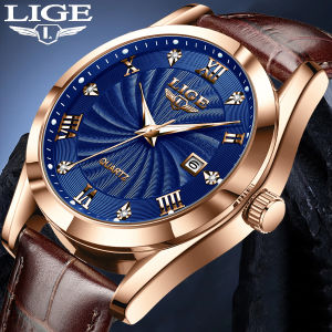 LIGE 2024 Nam Da Nâu Đồng Hồ Thạch Anh Cao Cấp Quân Đội Thể Thao Chronograph Chống Thấm Nước Dạ Quang Tay Số Ả Rập Đánh Dấu