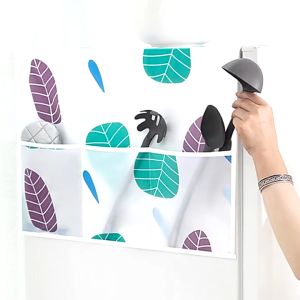 Tropical Leaf Print Fridge Dustproof CoverRefrigerator Washing Machine Top Cover With Kitchenware Organizer Pockets