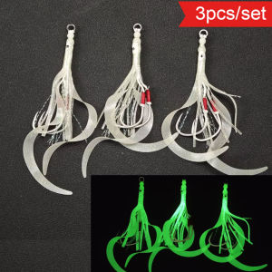 3pcs Soft Silicone Squid Skirt Lure Kit Luminous Octopus Baits with Sharp Hooks Artificial Saltwater Fishing Lures for Bass