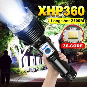 XHP360 Powerful Led Flashlight Rechargeable torch light powerful rechargeable emergency light Tactical Flashlight 26650 Lantern Zoomable flash lights rechargeable flashlights heavy duty hand light torchlight High Power chargeable light waterproof 手电筒