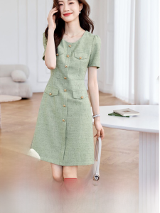 First-Line Brand Counter Classy Heavy Weight Tweed Classic Style Socialite Elegant Elegance Small Short Dress