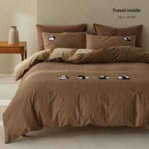NELA HOME | Toweling Embroidery Panda Patterned Cotton Jacquard Bedding Set Four Pieces