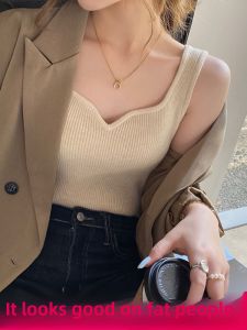 Plus Size Vest Womens Inner V-neck Knitted Small Tank Top Suit Bottoming Hong Kong Style Chic Loose Sleeveless Oversized Girls Top