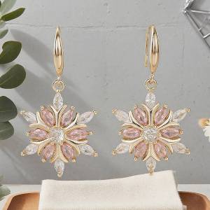 Huitan Aesthetic Snowflake Shaped Women Drop Earrings Inlaid Shiny Pink/White CZ Trendy Accessories Jewelry for Party Wedding
