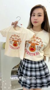 Carotyles Baju Atasan Kaos Couple Keluarga Family Wanita Anak Perempuan Laki Laki Pasangan Oversize Jumbo Lengan Pendek Panjang Korean Style Terbaru Labubu NATAL DEER XMAS