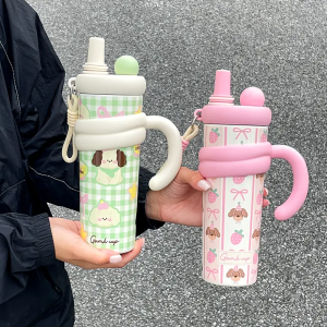 แก้วน้ำเก็บความเย็นขนาด 700 มล. พร้อมหลอด - แก้วสุญญากาศสองชั้น ป้องกันการรั่วซึม พร้อมหูจับกว้าง สำหรับเครื่องดื่มร้อน/เย็น