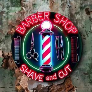 Neon Light Barber Sign 7.87x7.87 Inch Metal Vintage Wall Art Rustic Waterproof Outdoor & Indoor Decor