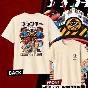 Bandai | 2026 Summer Anime One Piece Franky Printed Cotton T-shirt Kids/Mens/Womens Harajuku Clothing Fashion Casual Street T-shirt Y2k