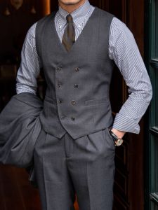 Mr. Lusan British Style Clothing Mens Suit Vest Business Slim Double-Breasted All-Match Italian Style Vest Trendy