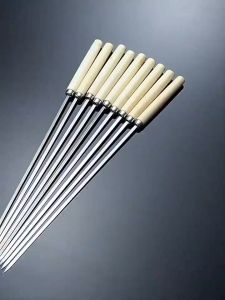 MLADEN 10/20PCS BBQ Stainless Steel Stick Barbecue Stick Wooden Handle Reusable Grilling Stick
