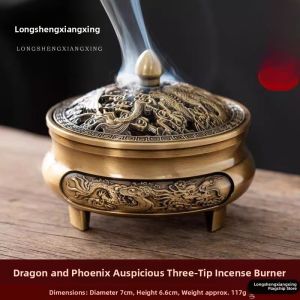 Pure Copper Incense Burner Chinese Style Home Indoor Sandalwood Incense Aerial Moxa Column Burning Incense Aromatherapy Lantern Mosquito Coil Box
