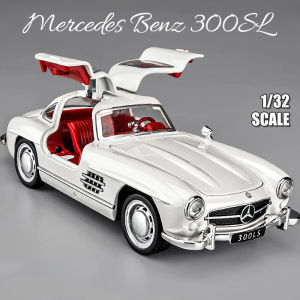 【RUM】1:32 Scale Benz 300SL Retro Alloy Car Model Light & Sound Effect Diecast Car Toys for Boys Birthday Gift Kids Toys Car Collection