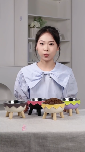 Stainless Steel Pet Bowl High Foot Cat Dog Food Bowls Anti Choking Non Slip Feeding Base Bekas Makanan Kucing