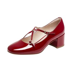 Joy & Peace | New Genuine Leather Red Mary Jane Flats With Double French Straps Shoes