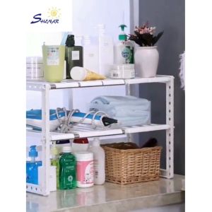 SHENAR Rak Sepatu/rak panci bawah wastafel rak dapur 2 tingkat tempat bumbu rak dapur serbaguna