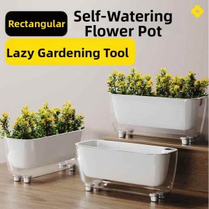 ZHUOLESHI | Self Watering Rectangular Clear Green Lobe Planter