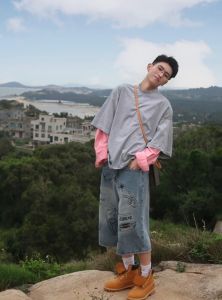 อเมริกัน Retro Graffiti Oversize กางเกงยีนส์ผู้ชาย Street Hip Hop หลวมฤดูร้อน Capri กางเกงกลางเอวความหนาปกติ