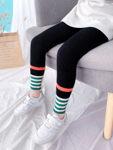 Girls Long Pants Spring Autumn Cotton Blend High Waist Knitted Base Layer Trousers for Children Kids Fashionable Outerwear