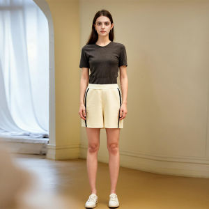 Slimming High Waist Striped Straight Leg Casual Pants Versatile Short Shorts for Women Comfortable Cotton Blend Elastic Waist