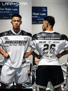 LARA STAR | Vintage Mesh Reflective Patchwork Rugby Oversized Workout Short Sleeve T-shirt