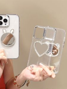 Cartoon Rhinestone Small Mirror Compatible with OPPO Reno12 A1pro FindX8 A96 A56 Silicone Case A72 Simple A58 Cute A53 Anti-Fall