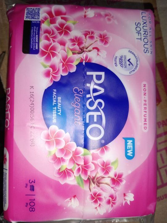 PASEO Elegant Beauty Facial Tissue 1pcs 108ply, non parfum. for all skin LUXURIOUS SOFT