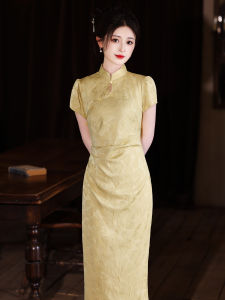 Yellow Young Style Slimming Chinese Traditional Cheongsam Dress 2025 New Design Summer New Chinese Style Ceremony Dress