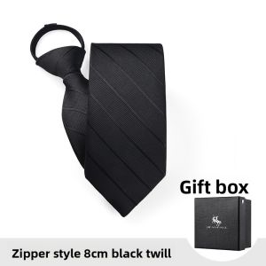 JIFANPAUL | Zipper No-Knot Mens Tie for Wedding Groom and Business Formal Wear Black Stripe