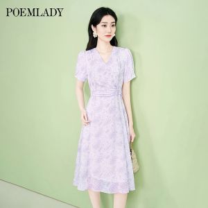 POEMLADY | Elegant Short Sleeve Purple V-neck Tea Dress