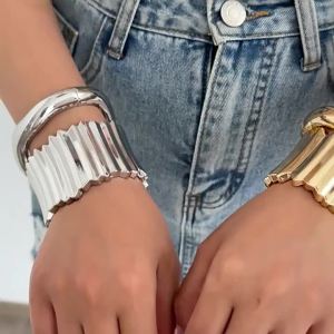 Ingemark | Ingemark 2026 New Irregular Wide Cuff Stacking Bangles Women Trendy Punk Metal Opening Hand Accessories Hip-Hop Jewelry Gift