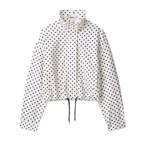 ฤดูใบไม้ร่วง Polka Dot พิมพ์หลวมเสื้อแจ็คเก็ตผู้หญิงแขนยาวซิป Drawstring เสื้อวินเทจ 2025 ใหม่ผู้หญิง Outwear