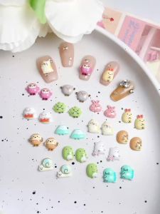 50PCS Cartoon Dinosaur Volcano Penguin Resin Nail Charms Creative Funny Grass Snail Expression Series Nail Art Decorations DIY