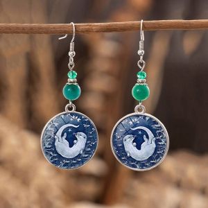 Vintage Round Glass Blue River Otter Pendant Earrings For Women Animal Dangle Earrings Jewelry