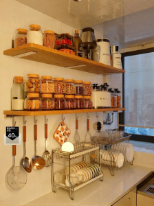 Drill-Free Solid Wood Spice Storage Shelving Unit