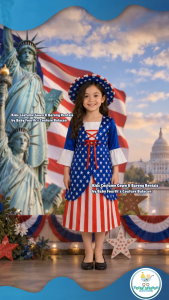 Baby Fourths Couture United Nation United States of America USA Americana Dress Costume for Kids Girl National Attire for UN Events