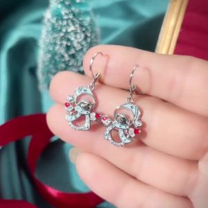 Huitan Kawaii Snowman Christmas Drop Earrings for Women Cute Festival Enamel Accessories Cozy Winter Party Jewelry Inlaid CZ