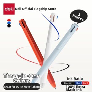 deli | Multi-Color Pen Three in One Black Red Blue Press Type Study Supplies
