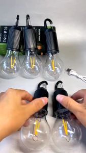 portable Camping Light Bulb Outdoor LED camp suspension lamp with hook design energy saving and super bright retro warm light atmosphere barbeque picnic outdoor activities super long battery life charging tungsten tent light
