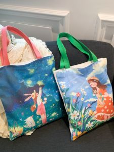 Large Capacity Canvas Tote Bag Womens Summer Student Class Commuting Book Bag Handheld New 2025 Style Shopping Bag