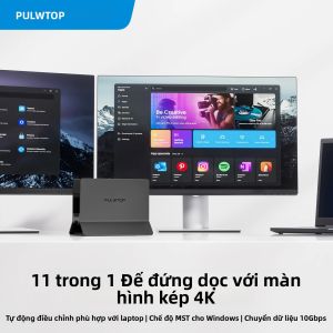 Trạm Kết Nối Đa Năng PULWTOP 11 Trong 1 Dành Cho Laptop Type-C Với 2 Cổng HDMI 4K 3 Cổng USB A/C Ethernet 10Gbps RJ45 - Hub USB Type-C