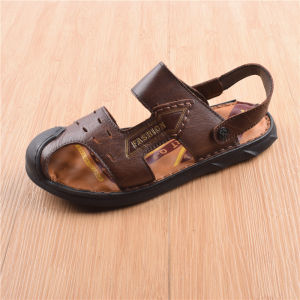 Summer Casual Leather Sandals Anti-Slip Mens Slippers Soft Bottom Covered Toe Outdoor Two-Purpose Beach Shoes