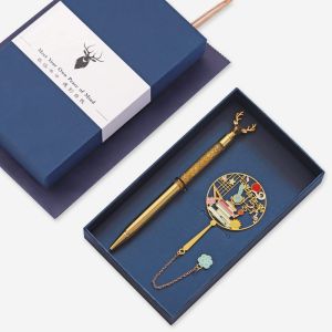 Creative Cultural Design Carp Safeguard Signature Pen Metal Bookmark Gift Box Snake Year Santa Claus Christmas Gift