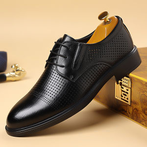 Breathable Perforated Leather Elevator Shoes for Men