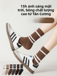 Tất cotton nữ MiiOW thấm hút mồ hôi kháng khuẩn họa tiết sọc trắng - mùa hè 2025