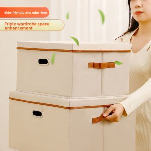 MONLEYTA | Foldable Cotton Linen Clothing Storage Box Home Use Fabric Clothes Organizer Large Size Down Jacket Wardrobe Arrangement Box