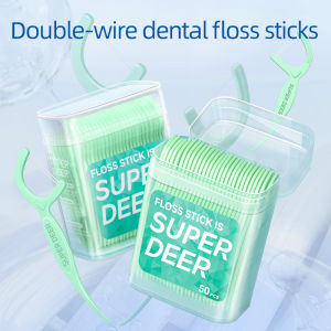 Super Deer 100pcs Adult Dental Floss Sticks -Twin Line Flosser Home Set - Portable Toothpick Thread Dental Floss Box