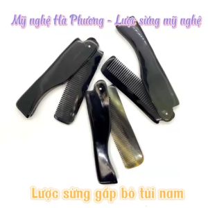 [HCM]Lược sừng gấp gọn (size: XS-9cm) màu trắng | Mỹ nghệ Hà Phương lược sừng chạm hoa văn