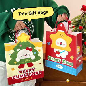 6 Pcs Christmas Cartoon Gift Bag Cute Hand-Held Paper Bag Gift Packaging Bag Gift Storage Bag