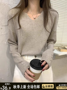 เสื้อสเวตเตอร์คอวีแขนยาวหลวมๆ สำหรับผู้หญิง ฤดูใบไม้ร่วง/ฤดูหนาว สไตล์ใหม่ เสื้อคลุมกันหนาว คอกลม ทรงหลวม ผ้าสเวตเตอร์ถัก