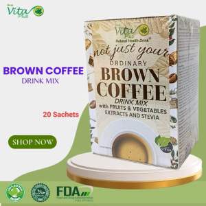 FIRST VITA FLUS 34 in 1 BROWN COFFEE WITH FRUITS AND VEGETABLES EXTRACT AND STEVIA (20 Sachets)